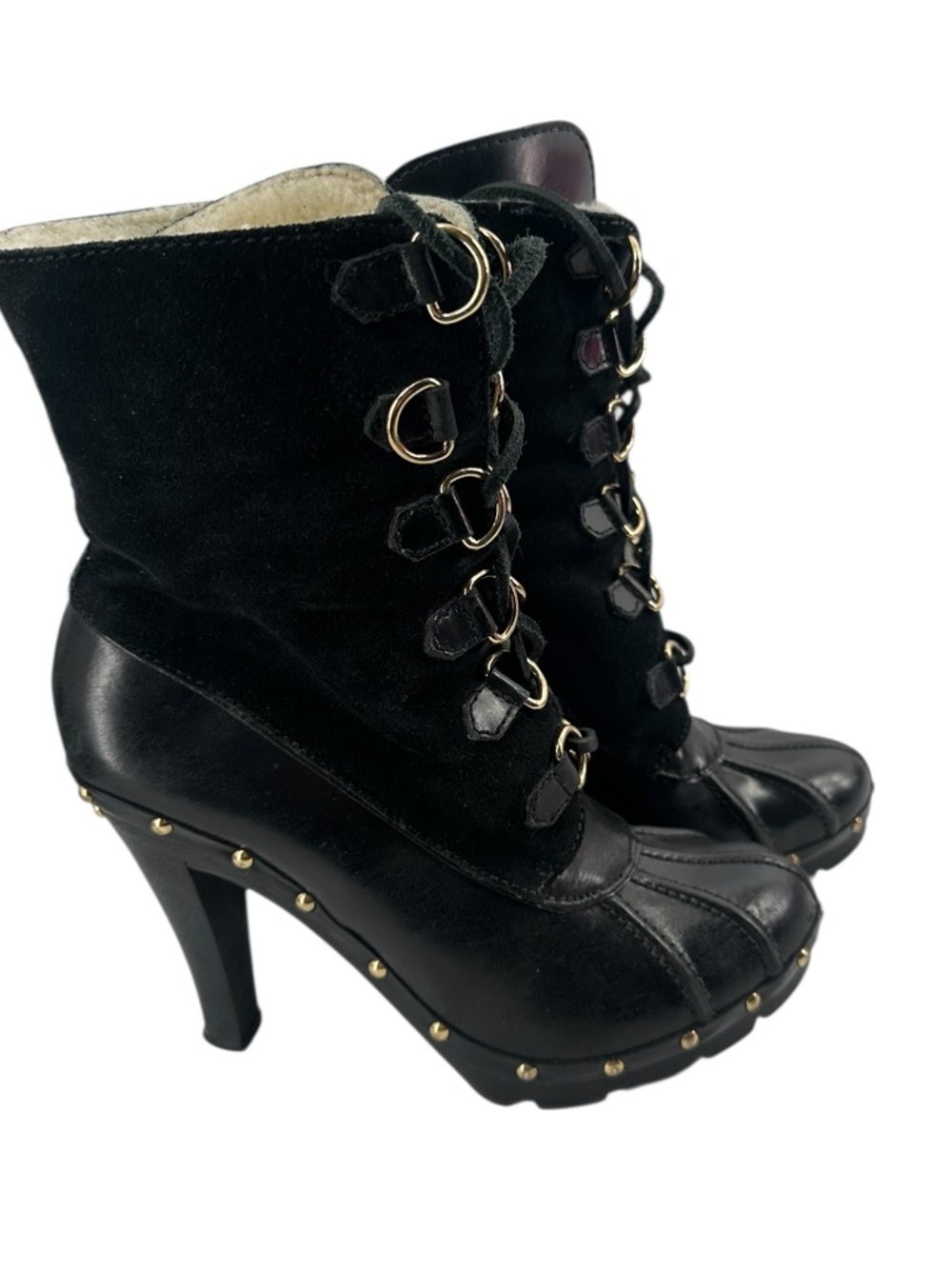 Michael Kors winter warrior clog boots Black leather shearling lined heeled sz 8 - Picture 2 of 14